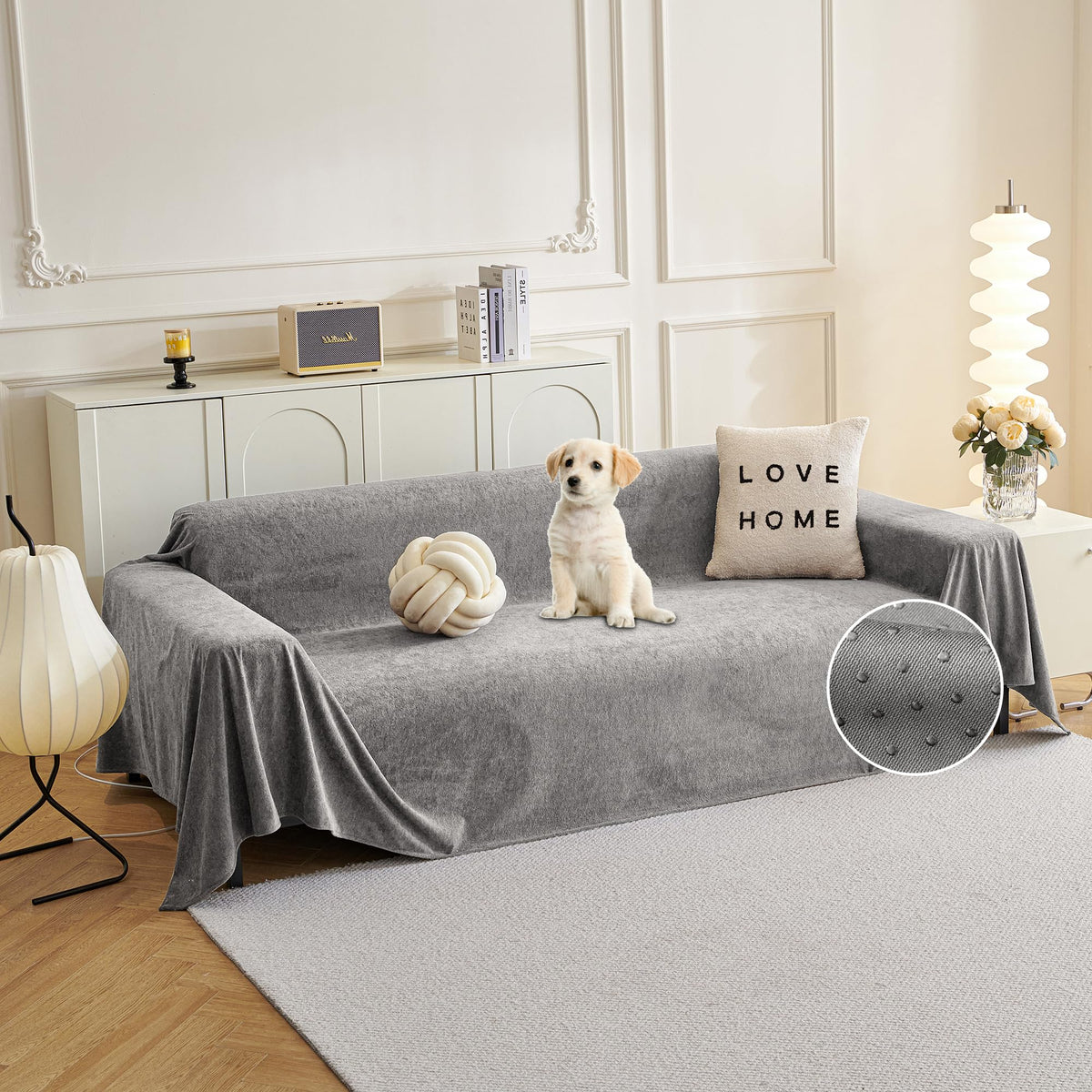 MYSKY HOME Couch Covers for Dogs, Non-Slip Sofa Slipcover, 91"x134", Grey