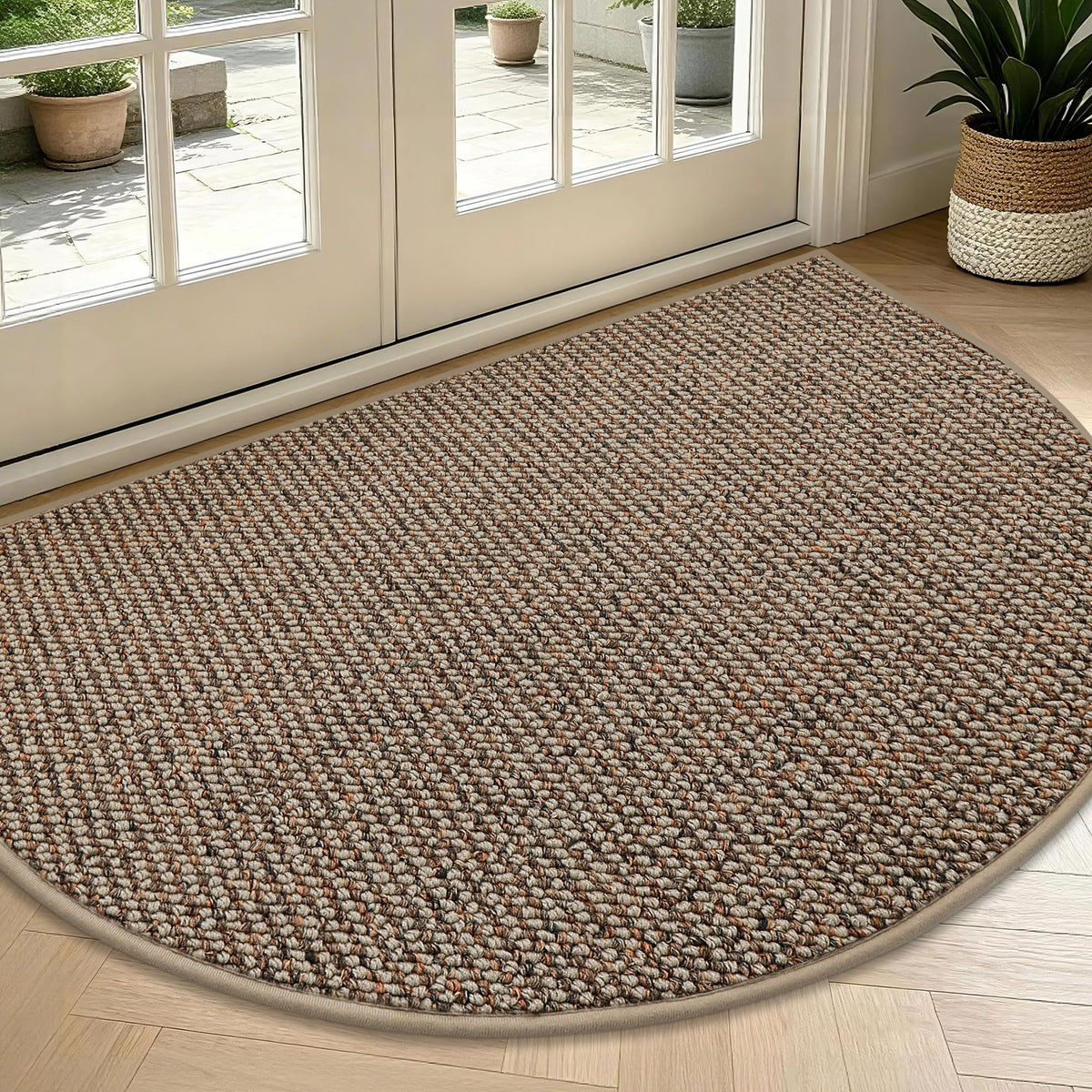 BEQHAUSE Dirt Trapper Door Mat 17" x 30" Half Circle Non Slip Rugs, Taupe