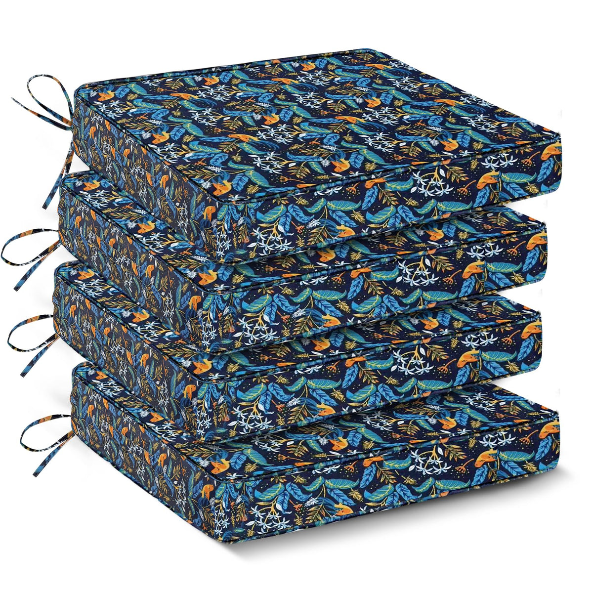IPYNBAP Outdoor Chair Cushions Set of 4 -Waterproof Outdoor Seat Cushions for Patio Furniture, Patio Chair Cushion with Handle and Ties, Square Out Door Chair Pads,19" x 19" x 3", Navy Blue