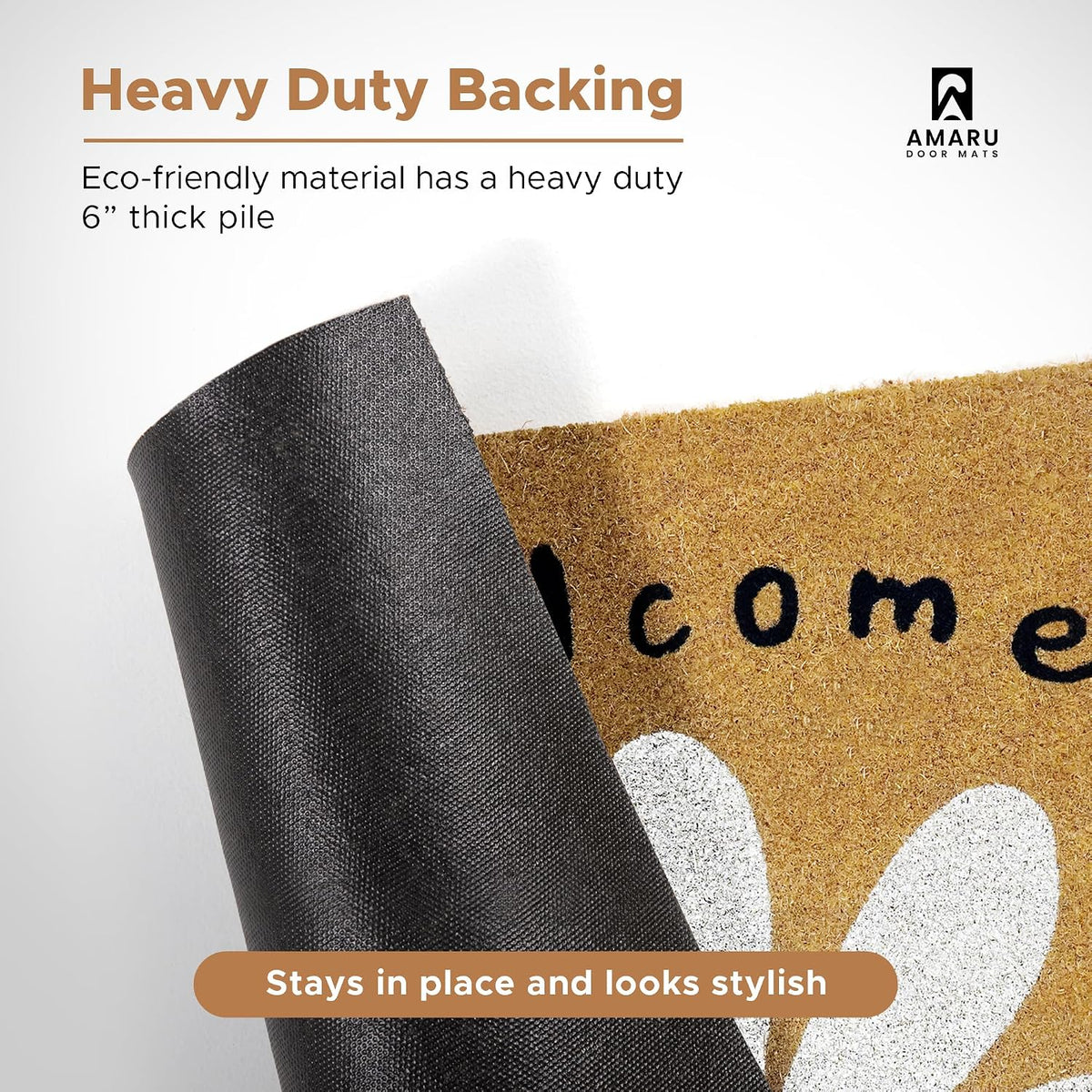Coir Welcome Mat, Non-Slip, Welcome Daisy, 17 x 29 in