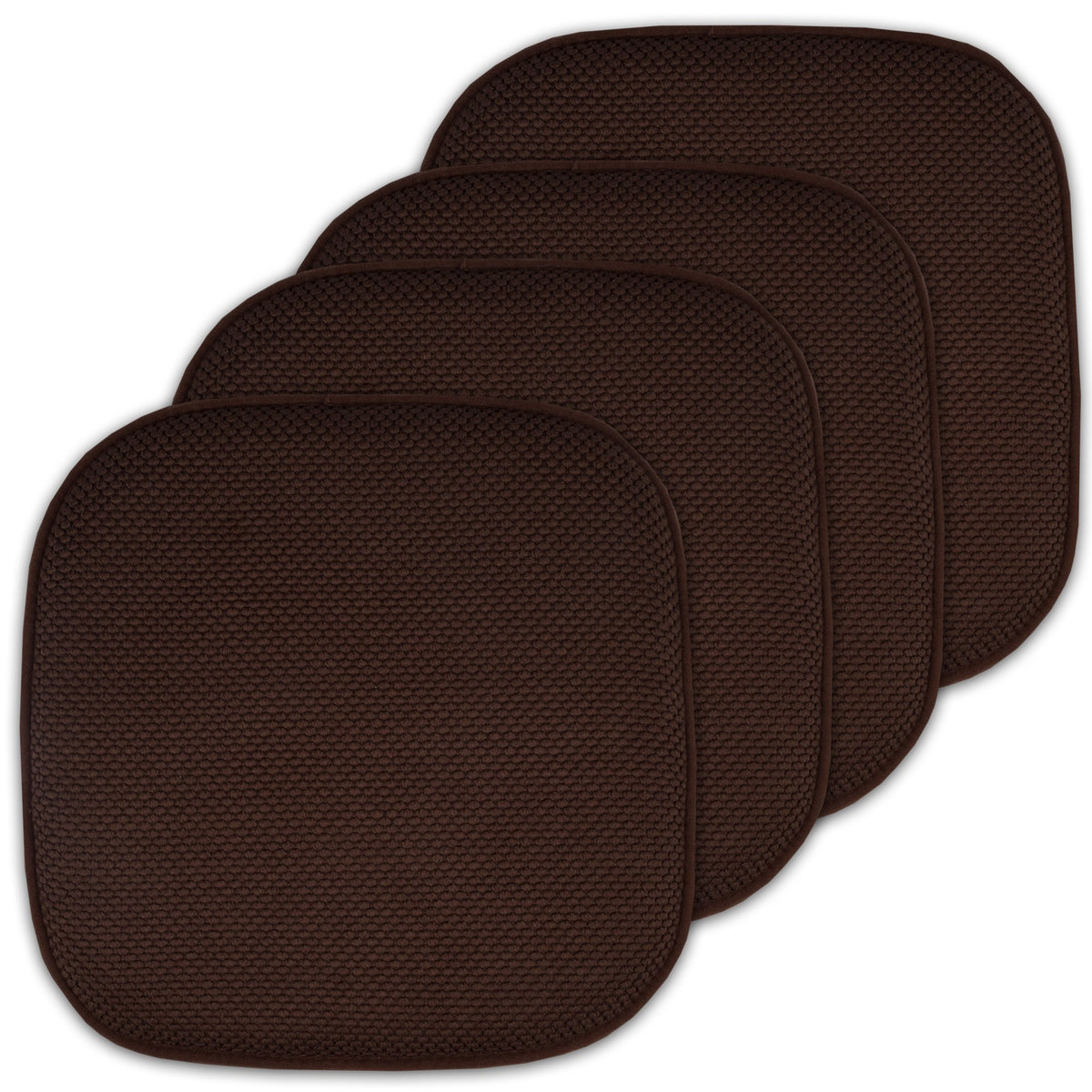 Sweet Home Collection Chair Cushion Memory Foam Pads Honeycomb Pattern Slip Non Skid Rubber Back Rounded Square 16" x 16" Seat Cover, 4 Pack, Alexis Chocolate