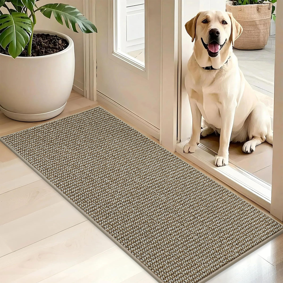 BEQHAUSE Dirt Trapper Door Mat 20" x 32", Non-Slip Washable Doormats, Beige