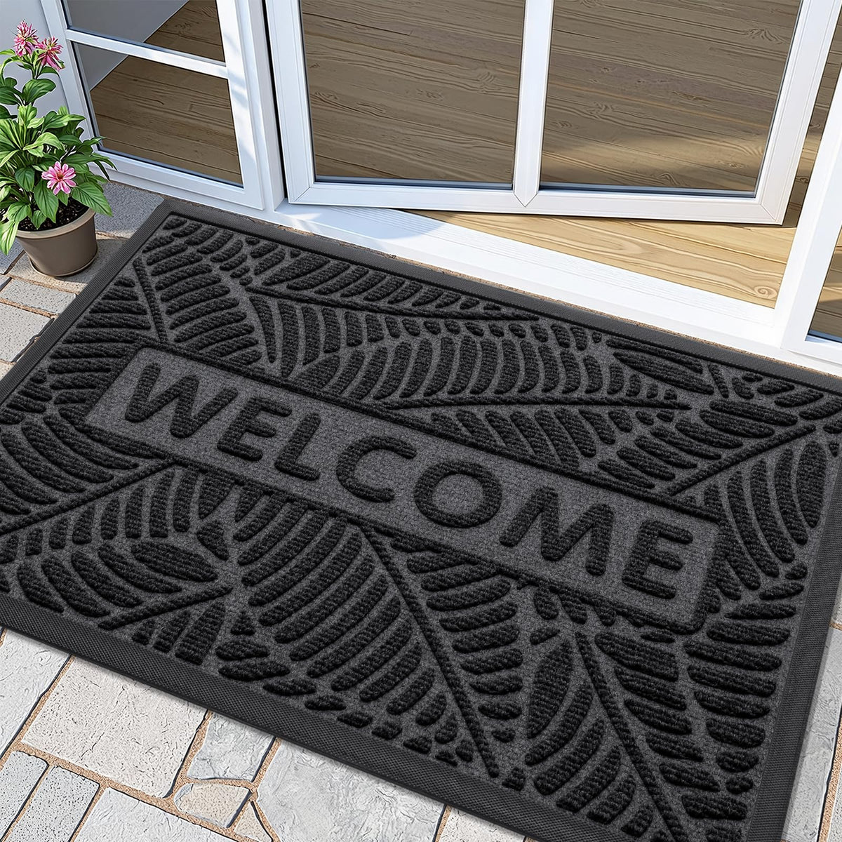 Smiry Welcome Front Door Mat for Outdoor Indoor 29.5x17, All-Season Doormat