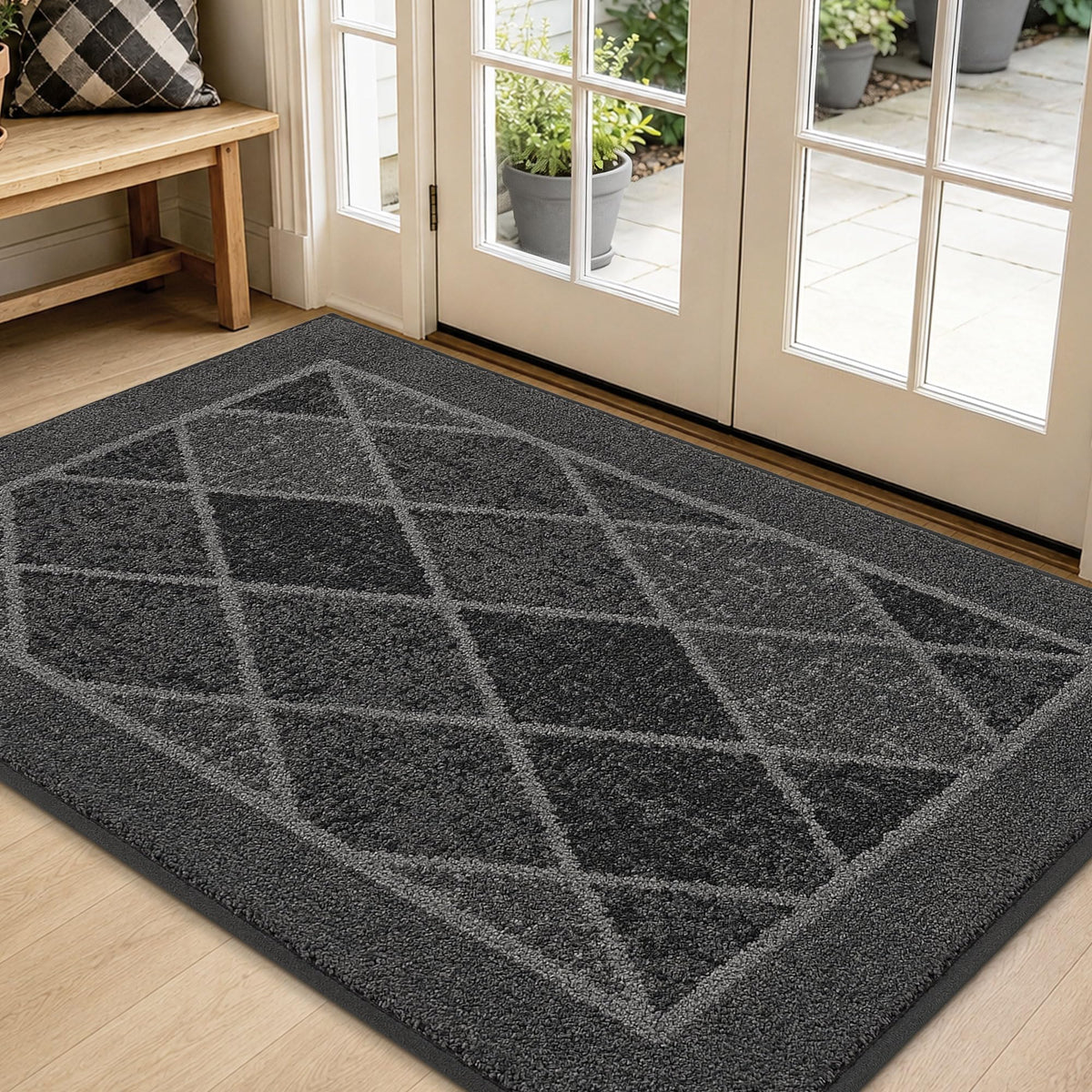 BEQHAUSE Dirt Trapper Door Mat 24" x 36", Doormat Non-Slip, Dark Grey