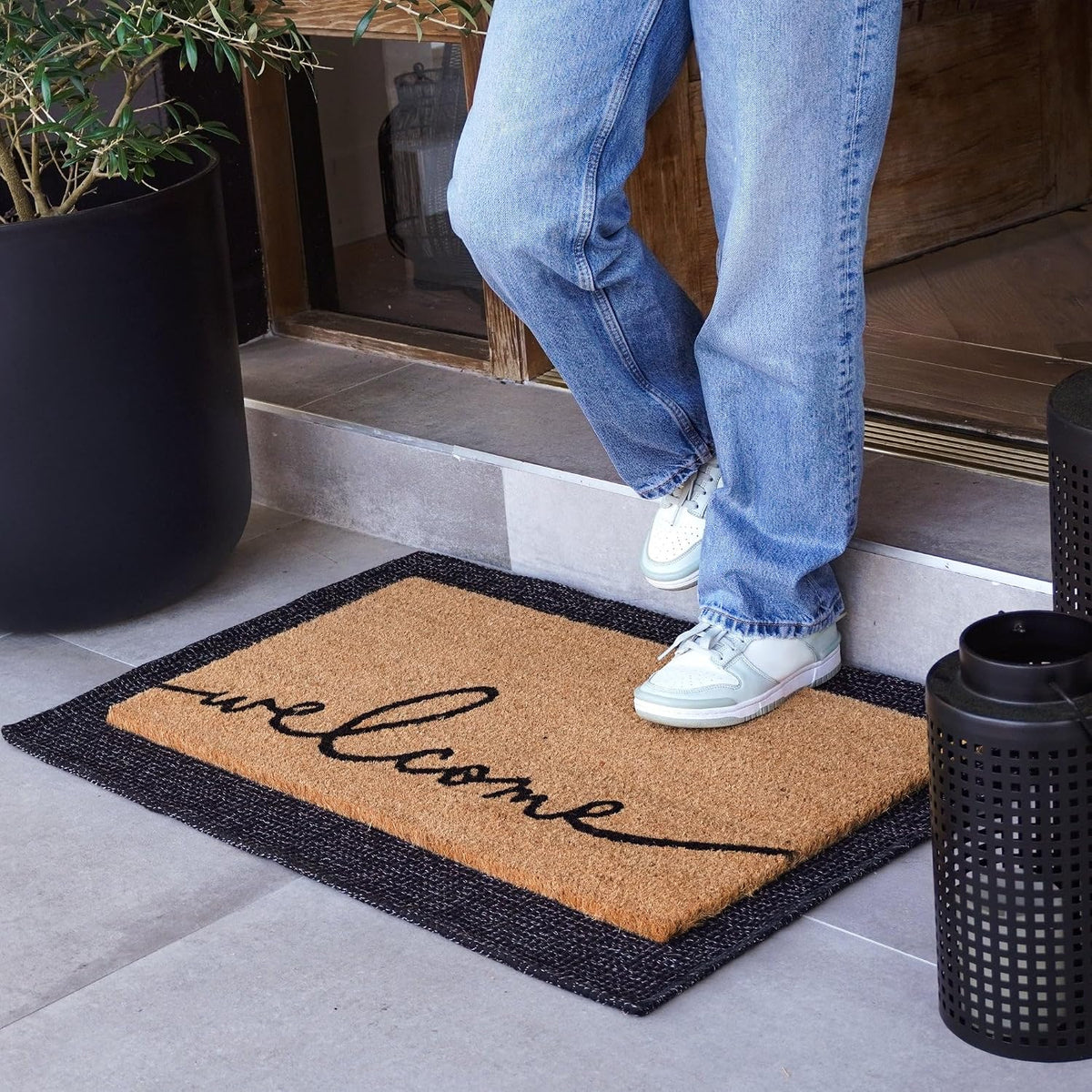 THEODORE MAGNUS Welcome Mat - Aesthetic Script, Non-Slip, Tufted - 17x30