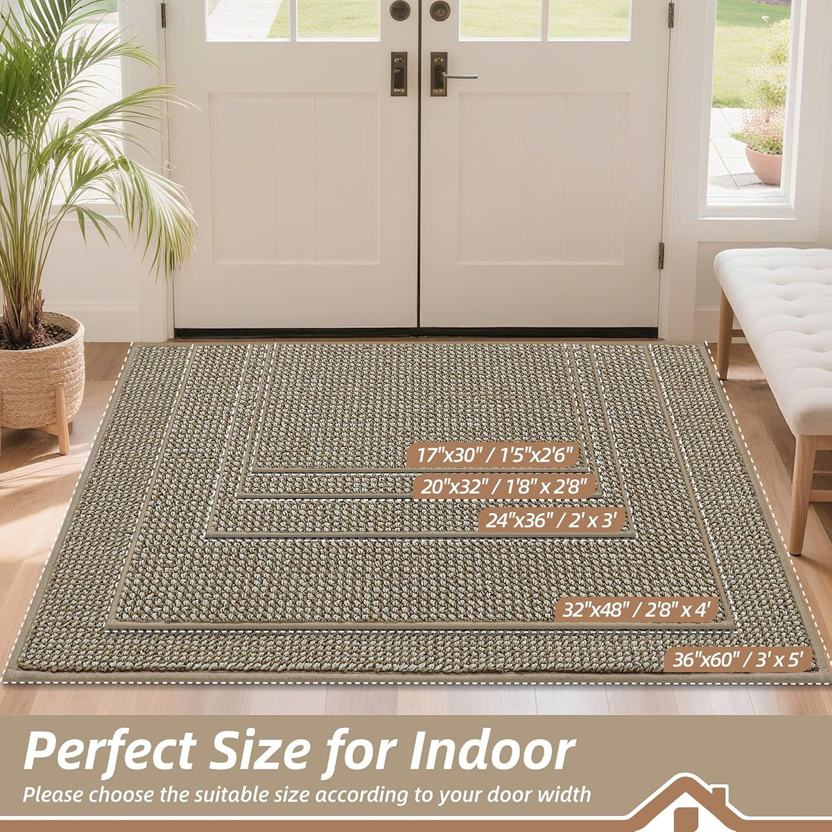 BEQHAUSE Dirt Trapper Door Mat 20" x 32", Non-Slip Washable, Light Beige