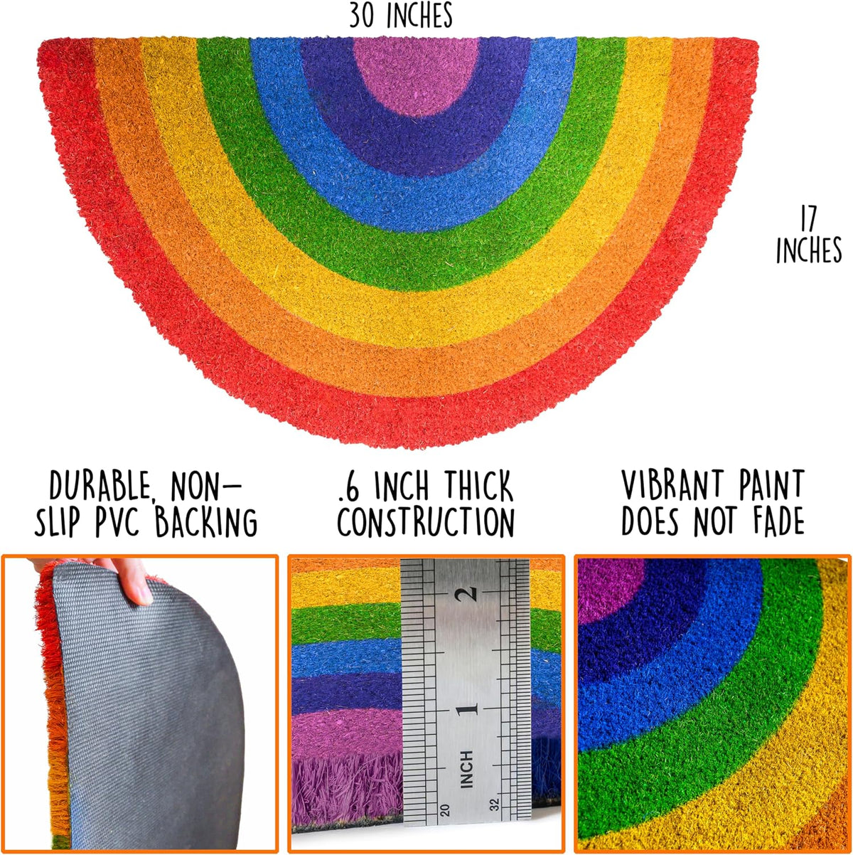 Rainbow Half Circle Porch Mat 30x17 Inch, Cute Rainbow Welcome Mat Coir
