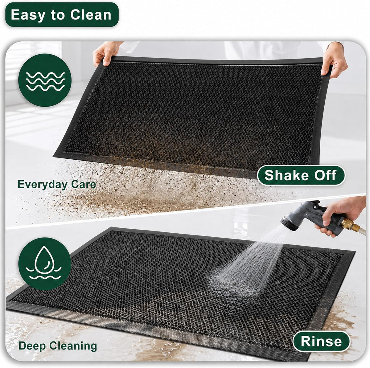 Mibao Meshy Mat Door Mat Heavy-Duty Quick-Dry Floor Mat, Sand & Dirt Trapper for Indoor & Outdoor, Ideal for Entrance, Mudrooms,Patios & Garages,Low-Profile,Non-Slip,Washable, Black, 30" x 17"