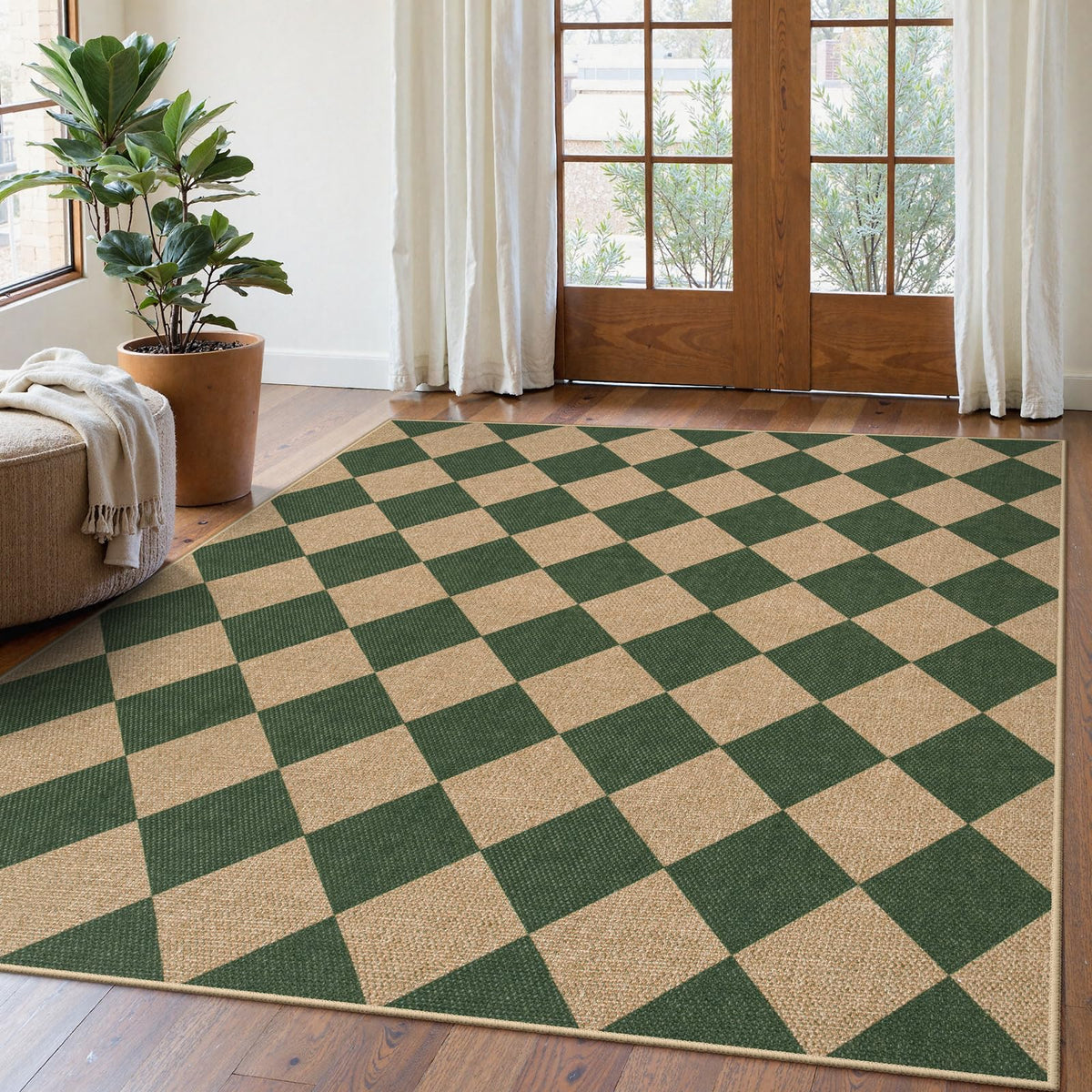 Lahome Checkered Easy Jute 3x5 Entryway Front Porch Rug, Black Diamond Indoor Outdoor Patio Layering Rug, Washable Farmhouse Neutral Non Slip Non Shedding Door Carpet for Backyard Blacony
