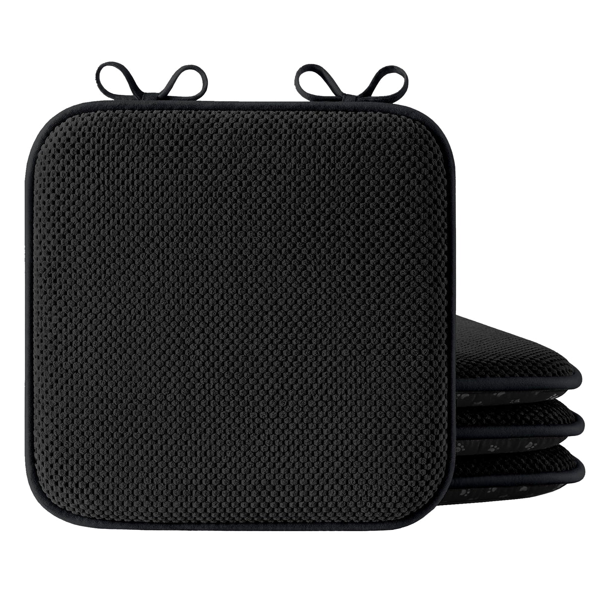 puredown® Chair Cushions for Dining Chairs, Set of 2 Memory Foam Seat Cushions with Non-Slip Backing & Ties, 16" x 16" x 1.5", Comfortable & Supportive Dining Chair Pads for Kitchen, Black