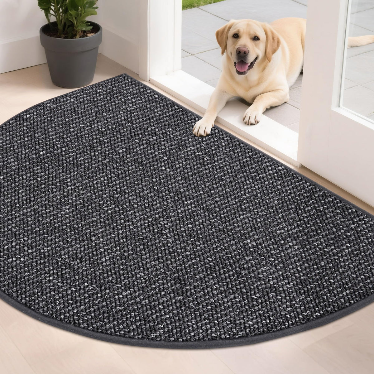 BEQHAUSE Dirt Trapper Door Mat 17" x 30" Half Circle Non Slip Rugs, Taupe