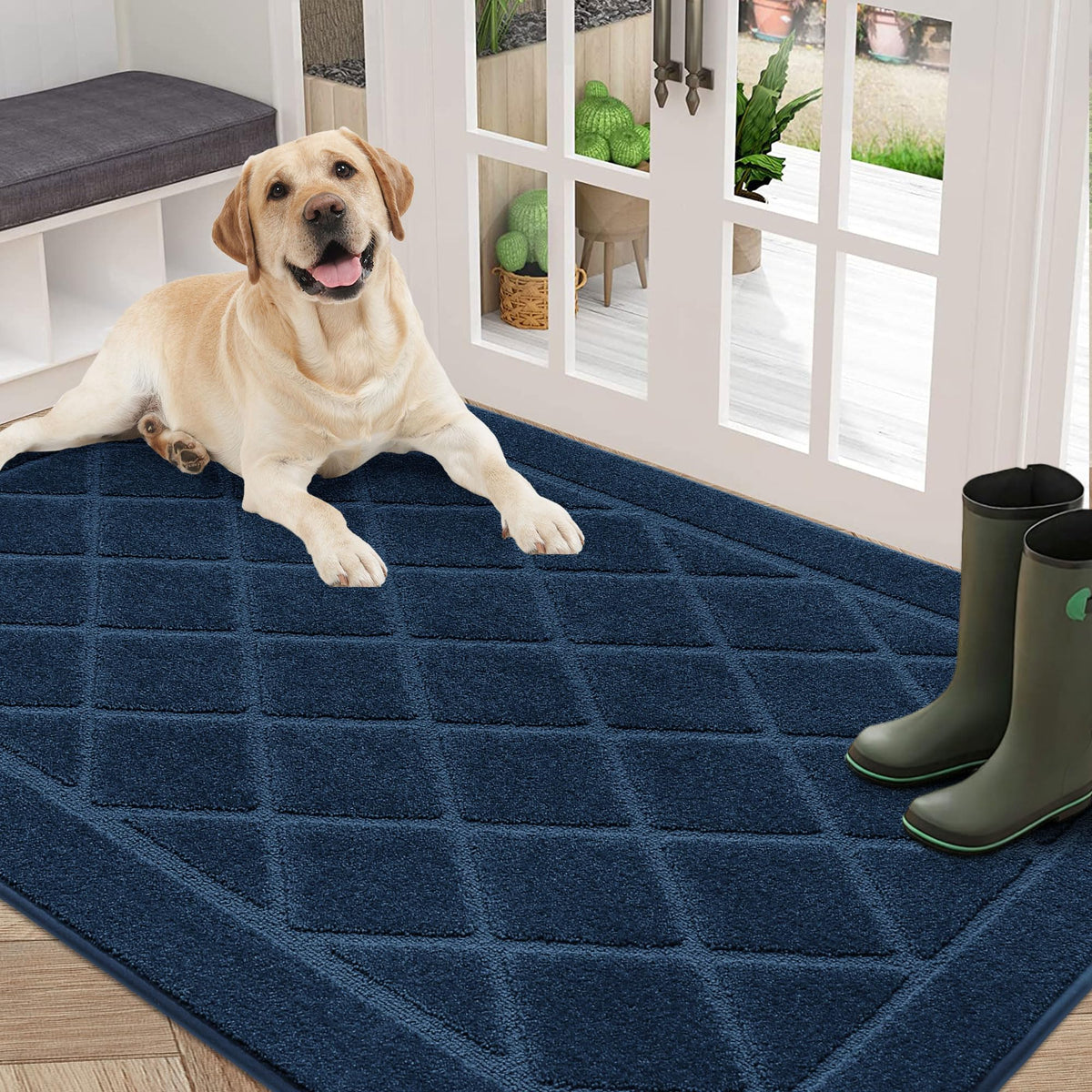 BEQHAUSE Dirt Trapper Door Mat 20" x 32", Doormat Non-Slip, Navy Blue