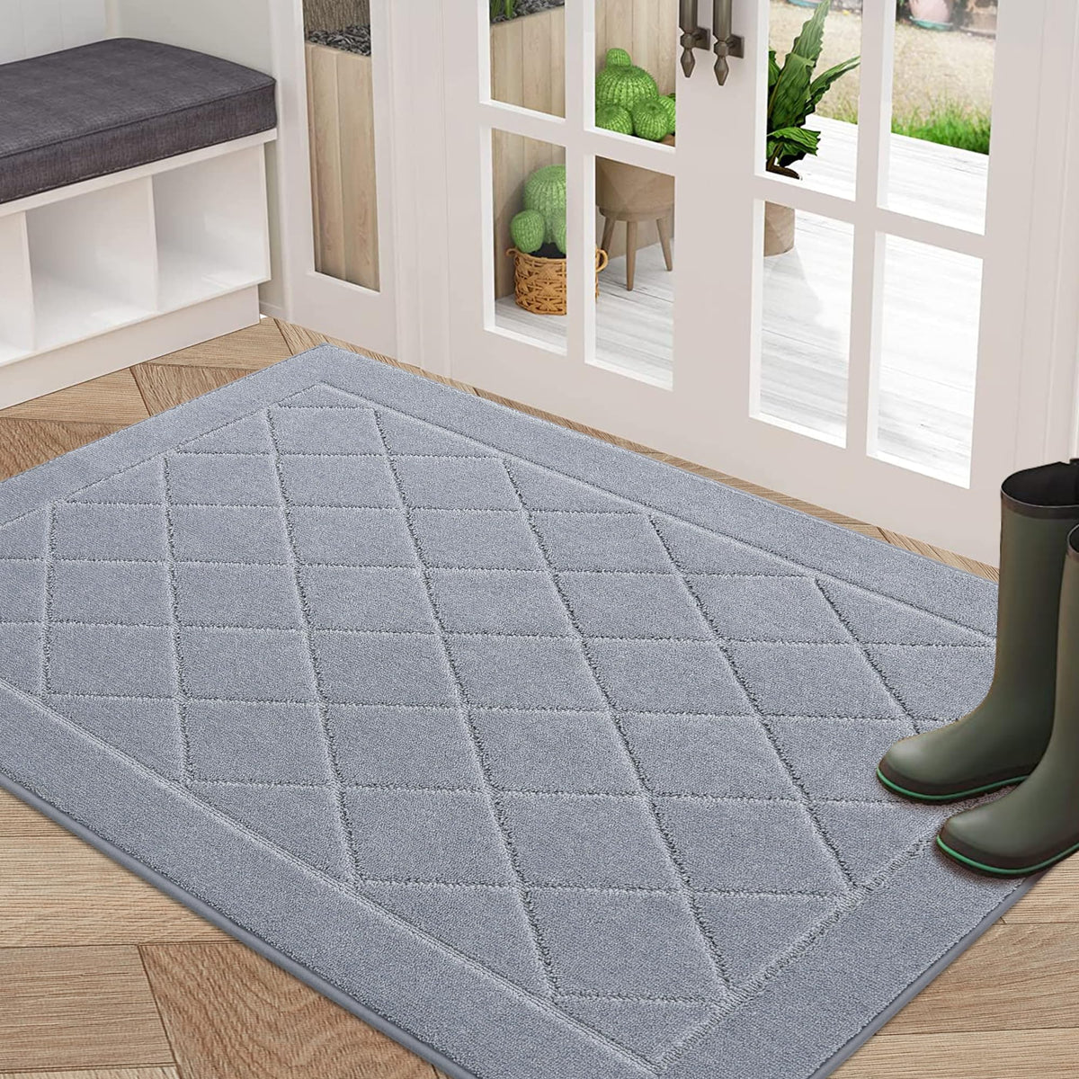 BEQHAUSE Dirt Trapper Door Mat 24" x 36", Doormat Non-Slip, Dark Grey