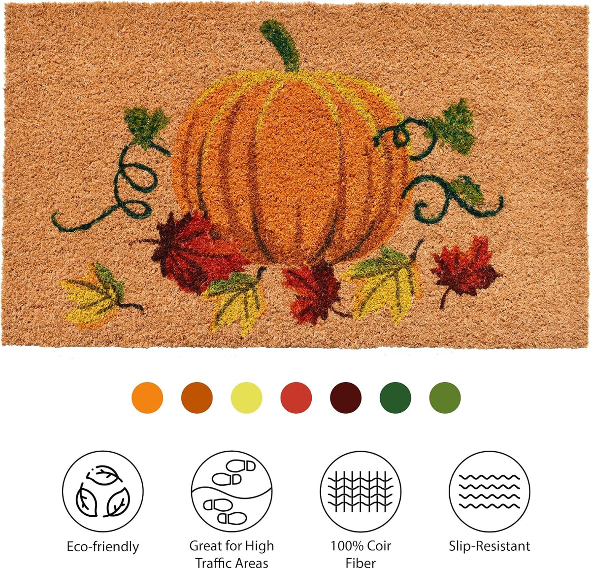 Calloway Mills 121981729 Nature's Bounty Outdoor Coir Doormat, Non Slip Vinyl Backing,Fall Front Door Mat,17" x 29", Multicolor