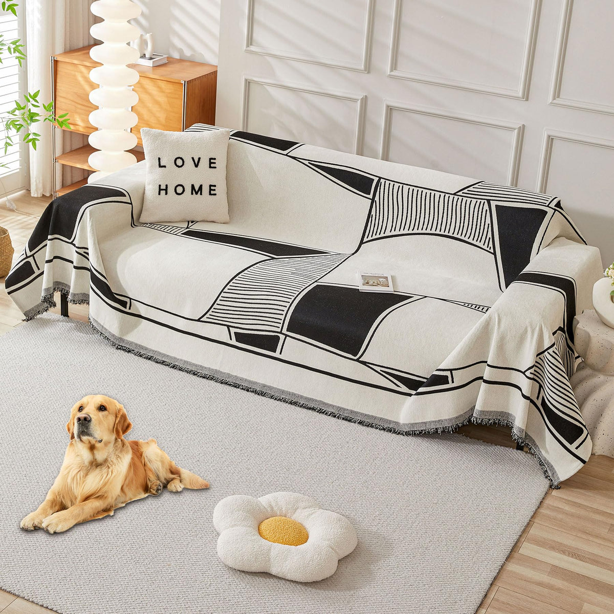 HAOMAIJIA Non Slip couch cover sofa covers for 3 cushion couch Washable sectional couch covers for Dogs pet Furniture Protector Couch Cover Blanket for Living Room (Off white, 91"x150")