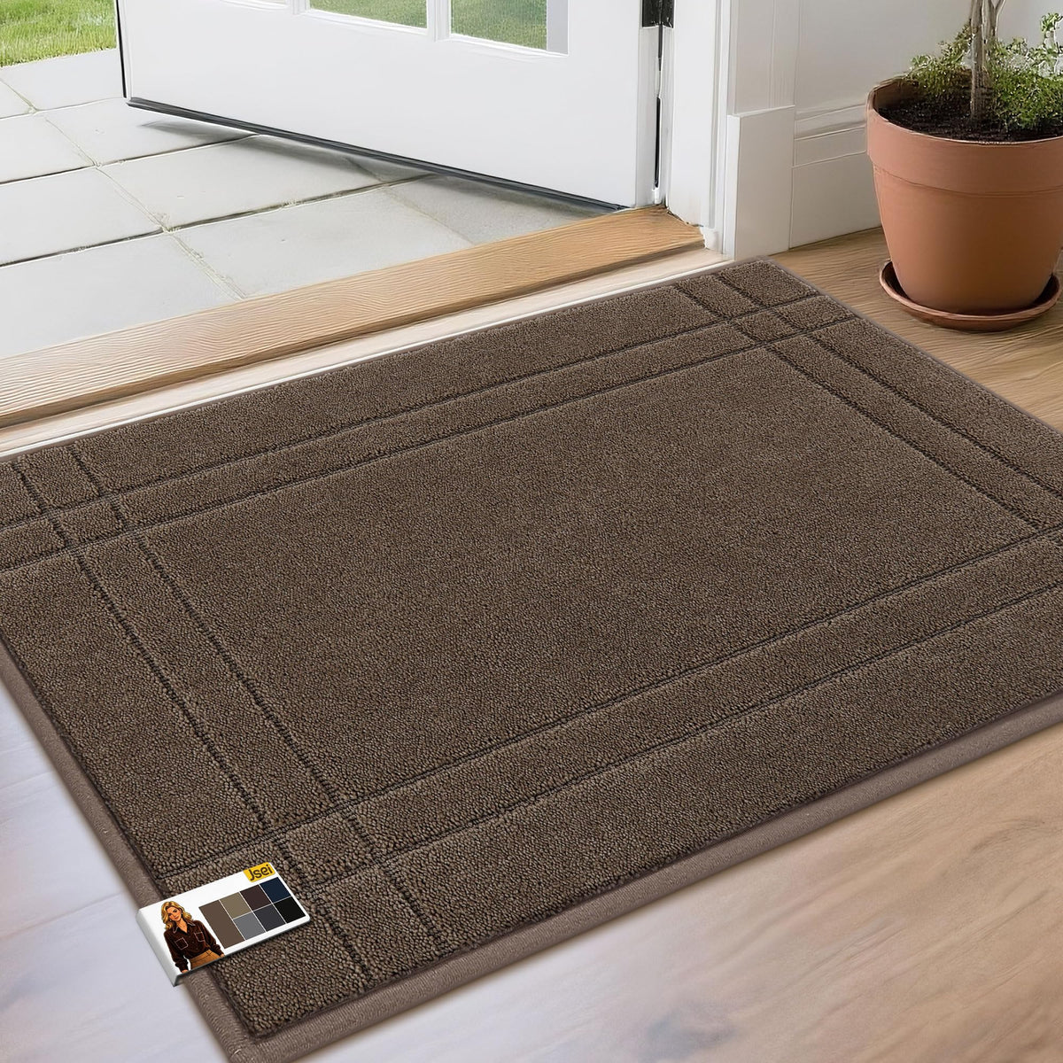 JSEI Door Mat for Entrance 20"x32", Dirt Trapper Doormat, Black