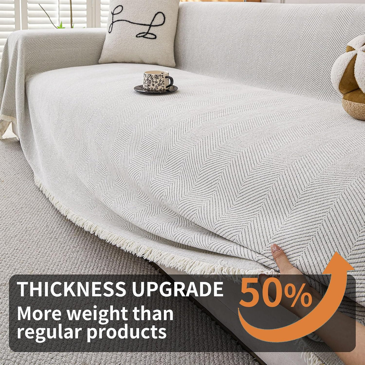 HAOMAIJIA Non Slip couch cover sofa covers for 3 cushion couch Washable sectional couch covers for Dogs pet Furniture Protector Couch Cover Blanket for Living Room (Off white, 91"x150")