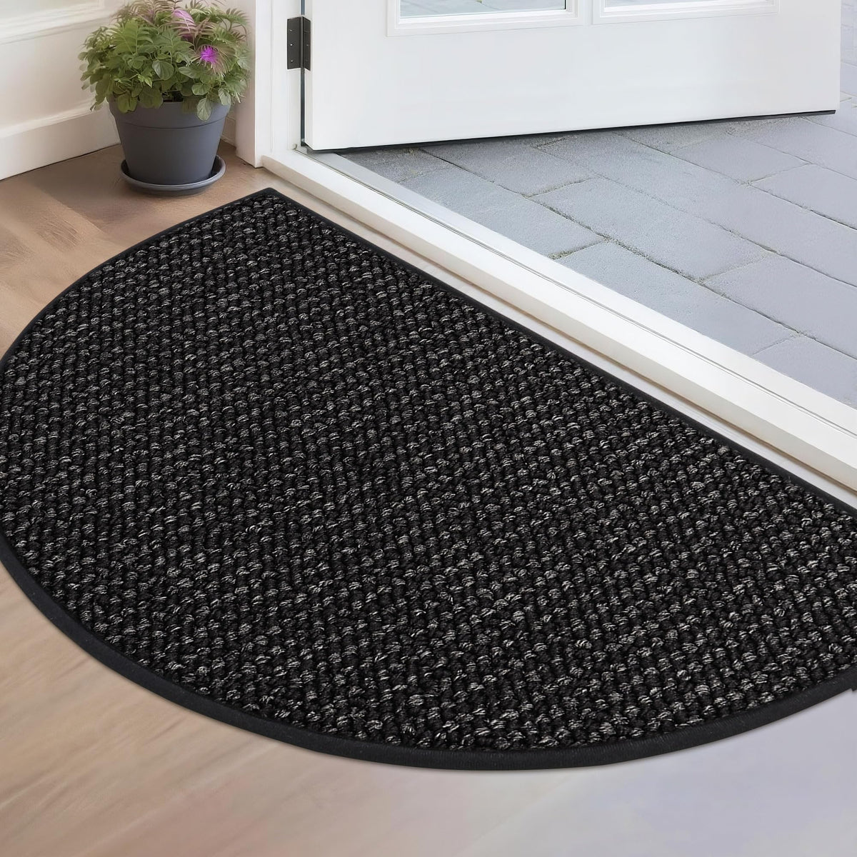 BEQHAUSE Dirt Trapper Door Mat 17" x 30" Half Circle Non Slip Rugs, Taupe