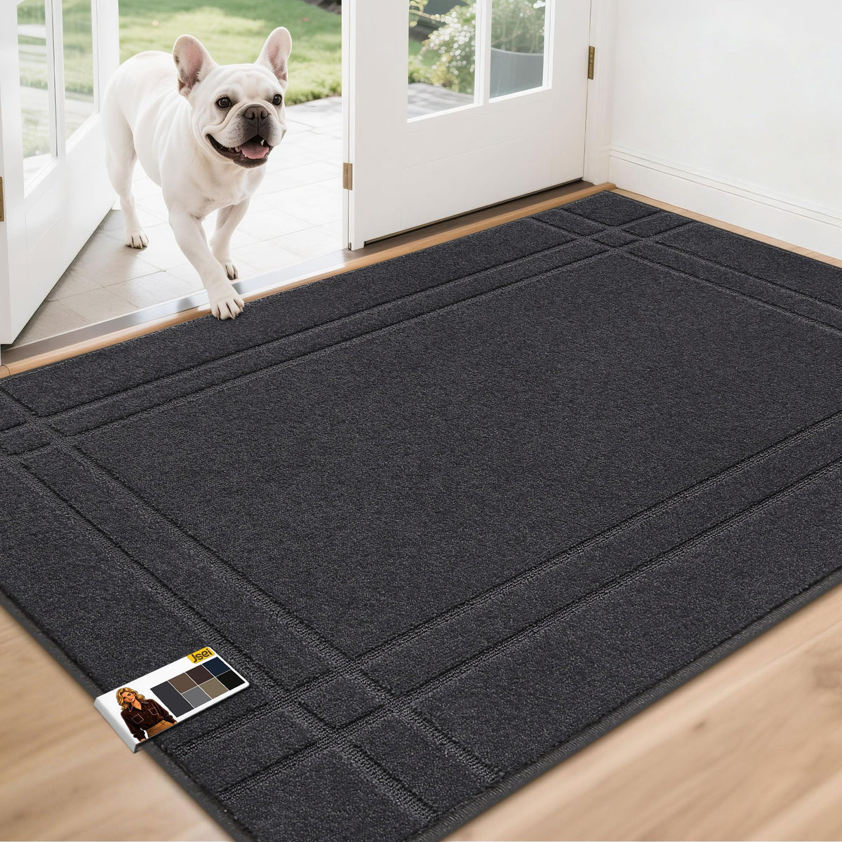 JSEI Door Mat for Entrance 20"x32", Dirt Trapper Doormat, Black