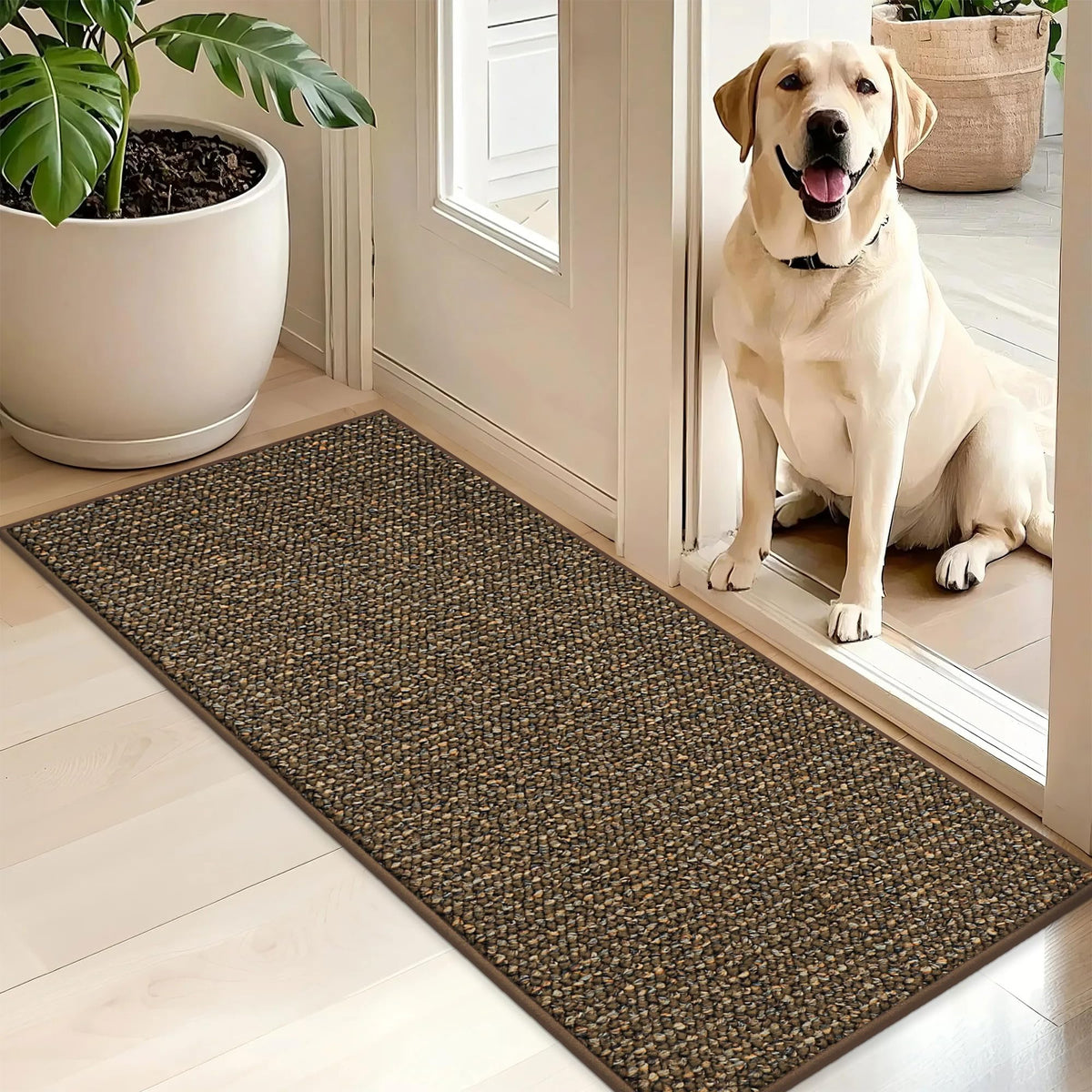BEQHAUSE Dirt Trapper Door Mat 20" x 32", Non-Slip Washable Doormats, Beige