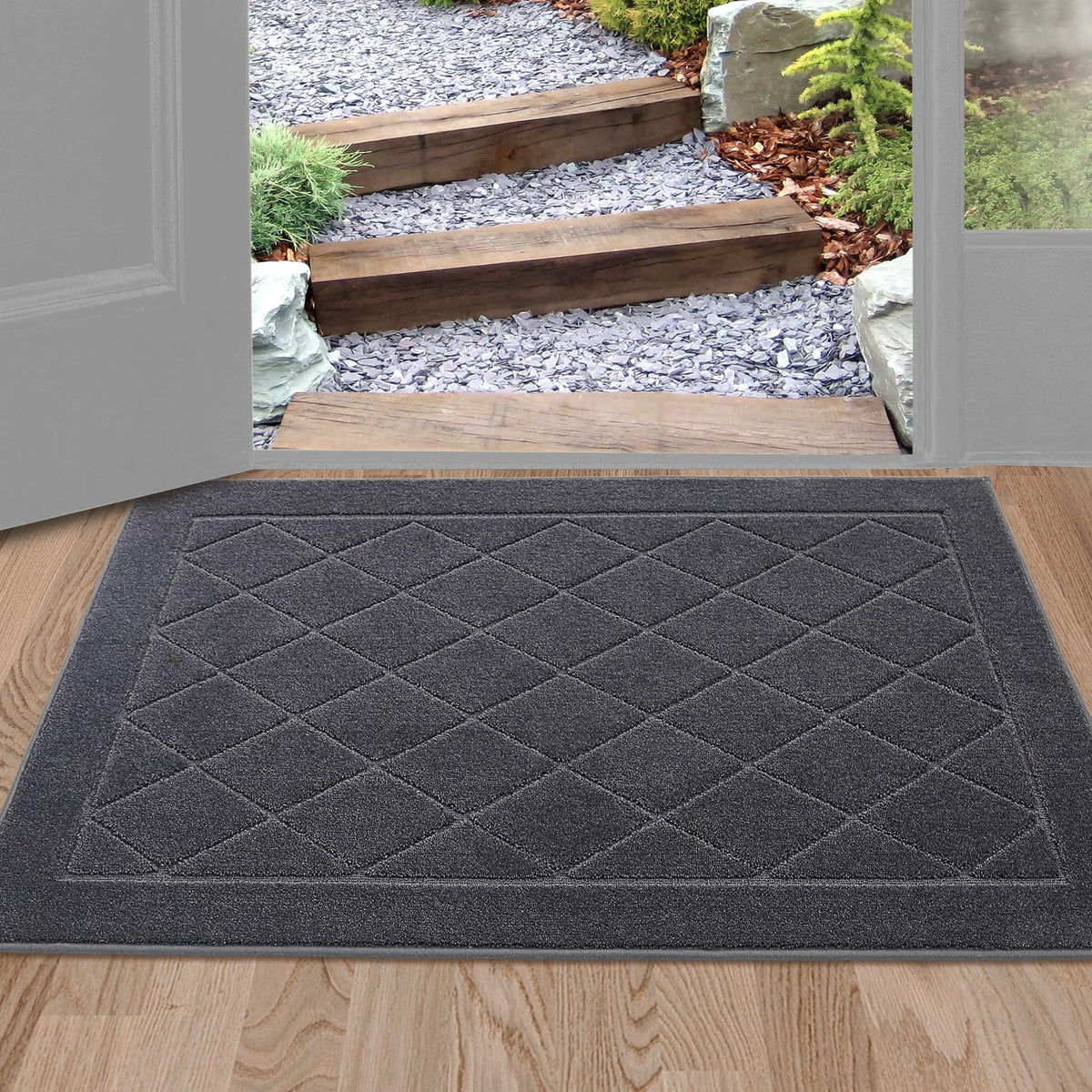 BEQHAUSE Dirt Trapper Door Mat 20" x 32", Doormat Non-Slip, Navy Blue