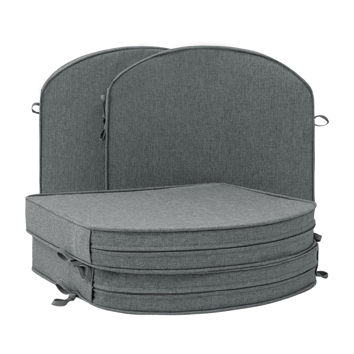 Outdoor Chair Cushions, Fade-Resistant & Water-Resistant, D Shaped Patio Furniture Seat Chair Pads Replacement with Ties, Non-Slip Bottom, Removable Cover, Set of 2, 17 x 16 Inch, Natural