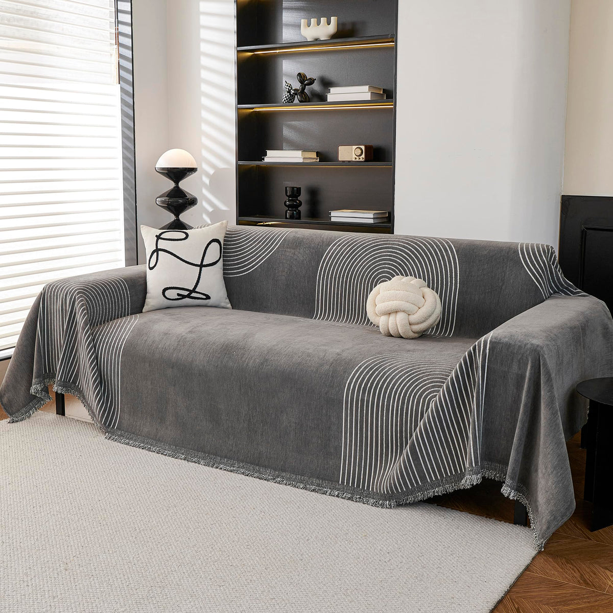 MEETSKY Couch Cover Sofa Covers Couch Covers for 3 Cushion Couch Sofa Pet Friendly, L Shaped Sectional Sofa Covers Washable Simply Put Sofa Throw Cover for Dogs, 91" x 134", Beige