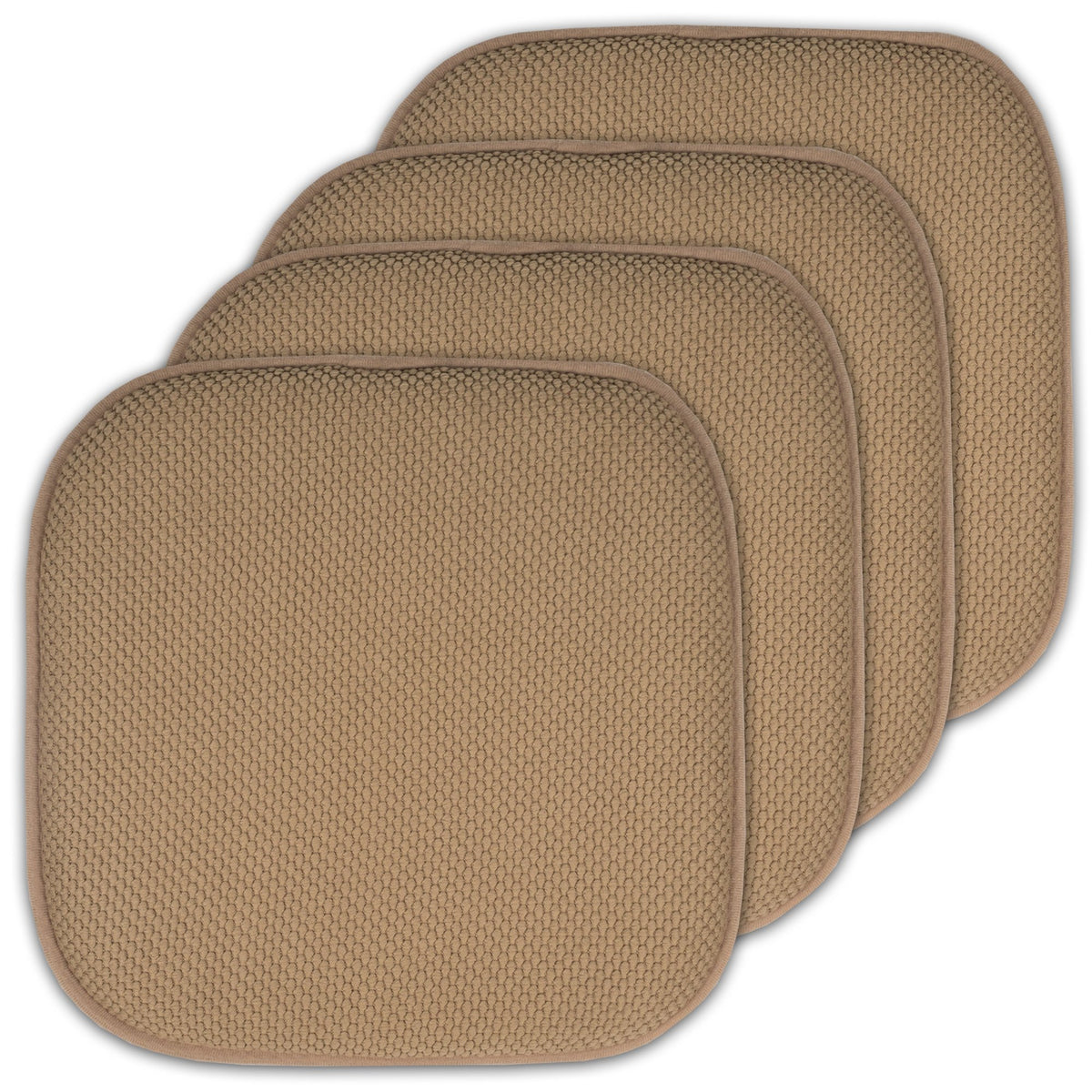 Sweet Home Collection Chair Cushion Memory Foam Pads Honeycomb Pattern Slip Non Skid Rubber Back Rounded Square 16" x 16" Seat Cover, 4 Pack, Alexis Chocolate