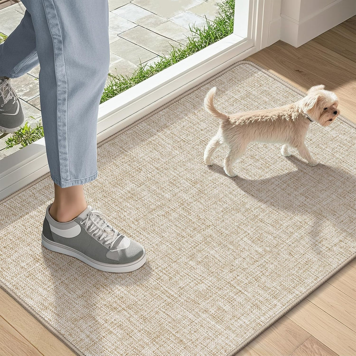 LEKEEPGO Ultra Thin Indoor Door Mat 17"x29", Non Slip Door Mat, Khaki