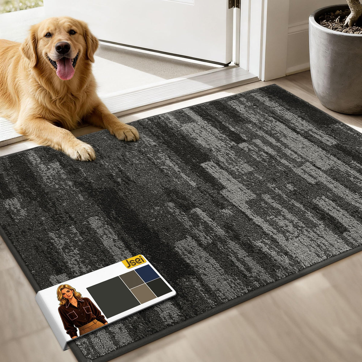 JSEI Dirt Trapper Door Mat 20"x32", Non-Slip Doormat, Blue