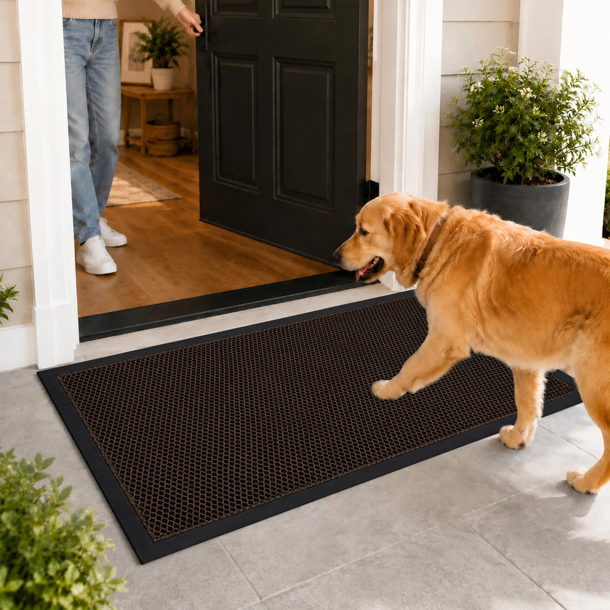 Mibao Meshy Mat Door Mat Heavy-Duty Quick-Dry Floor Mat, Sand & Dirt Trapper for Indoor & Outdoor, Ideal for Entrance, Mudrooms,Patios & Garages,Low-Profile,Non-Slip,Washable, Black, 30" x 17"