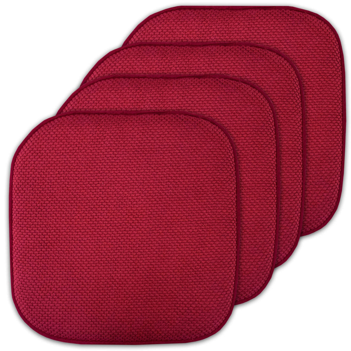 Sweet Home Collection Chair Cushion Memory Foam Pads Honeycomb Pattern Slip Non Skid Rubber Back Rounded Square 16" x 16" Seat Cover, 4 Pack, Alexis Chocolate