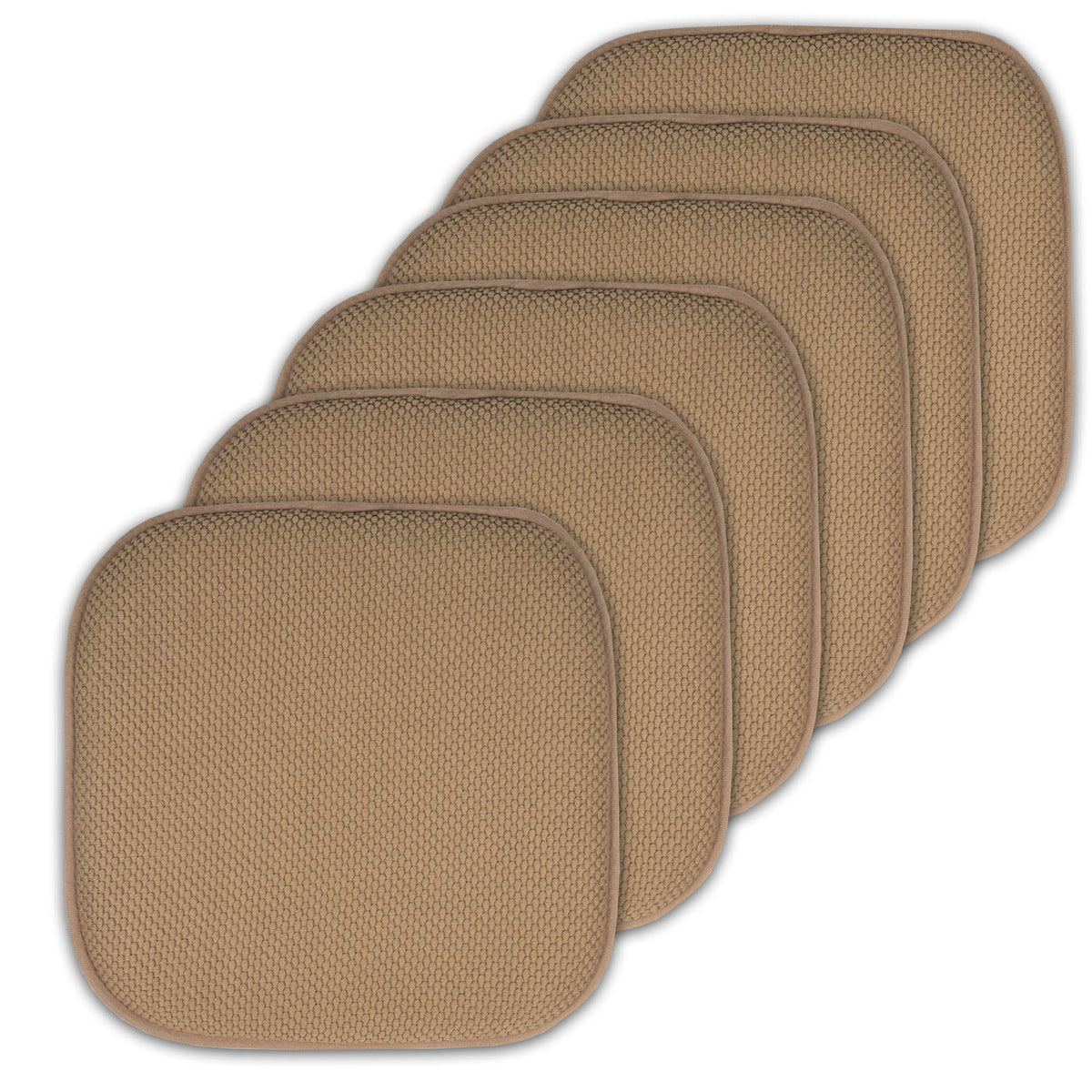 Sweet Home Collection Chair Cushion Memory Foam Pads Honeycomb Pattern Slip Non Skid Rubber Back Rounded Square 16" x 16" Seat Cover, 4 Pack, Alexis Chocolate