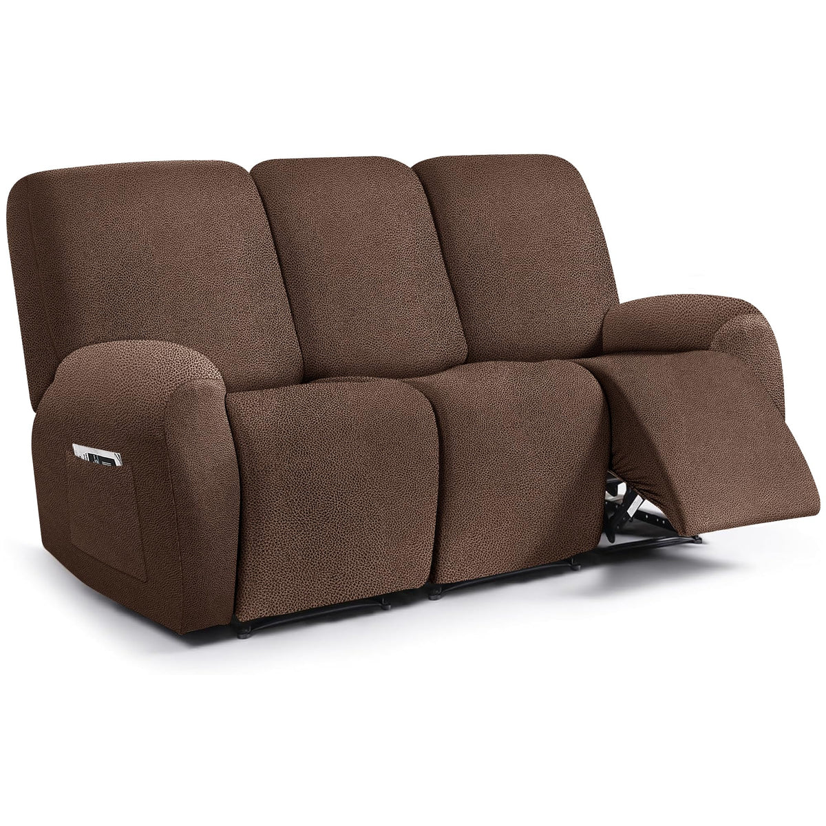 ANARACHON Leather Look Recliner Couch Cover, 8-Pieces Stretch Recliner Sofa Covers, Soft Reclining Slipcover, Washable Furniture Protector for Pets (3 Seater, Brown)