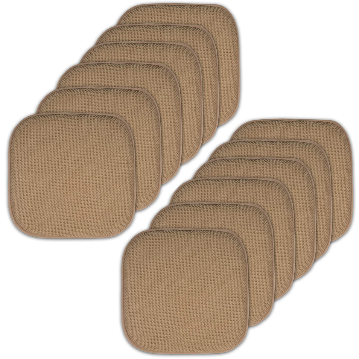 Sweet Home Collection Chair Cushion Memory Foam Pads Honeycomb Pattern Slip Non Skid Rubber Back Rounded Square 16" x 16" Seat Cover, 4 Pack, Alexis Chocolate