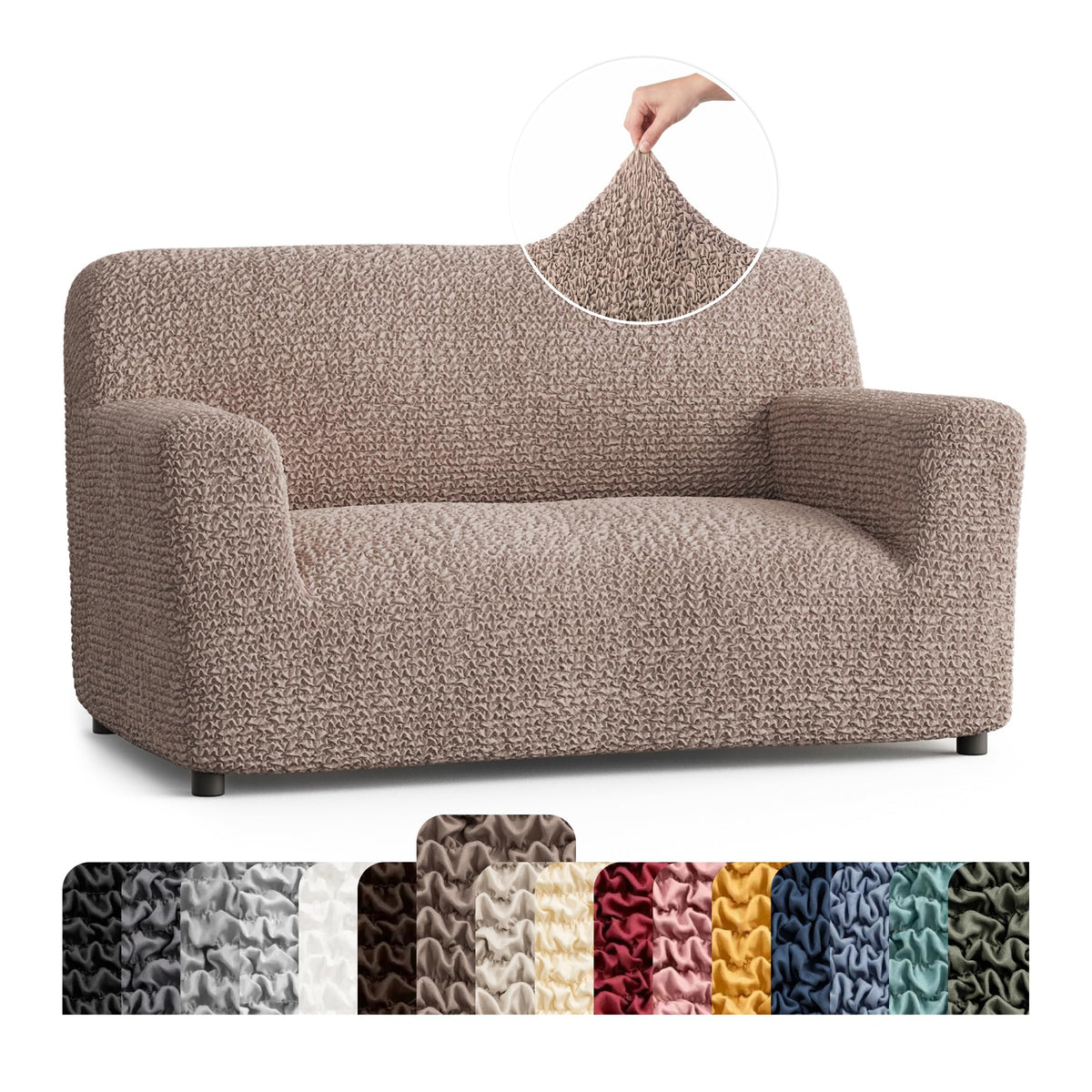 Premium Stretch Couch Covers for Sofa - Sofa Chair Cover Washable, Dogs & Pets Friendly - Elastic Polyester Loveseat Slipcovers - Non-Slip Love Seat Couch Covers - Soft Taupe (86"-120" Wide)