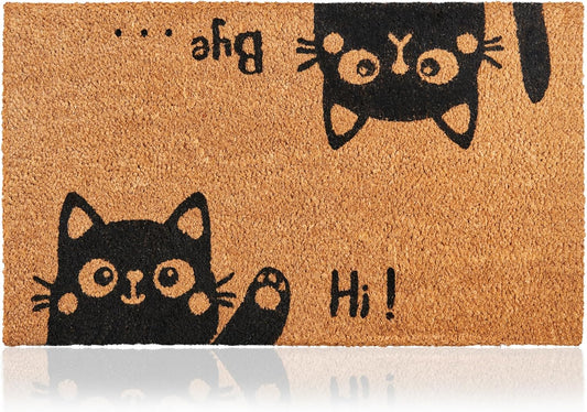 Coir Welcome Mat, Non-Slip, Hi-Bye Cat, 17 x 29 in