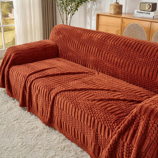 Fuzzy Hobo Couch Cover for Sectional Sofa, Sofa Slipcover for 2 Cushion Couch, 71"x118" Caramel Non-Slip Washable Loveseat Cover, Sofa Protector for Dogs