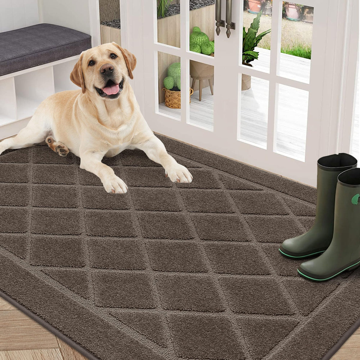 BEQHAUSE Dirt Trapper Door Mat 24" x 36", Doormat Non-Slip, Dark Grey