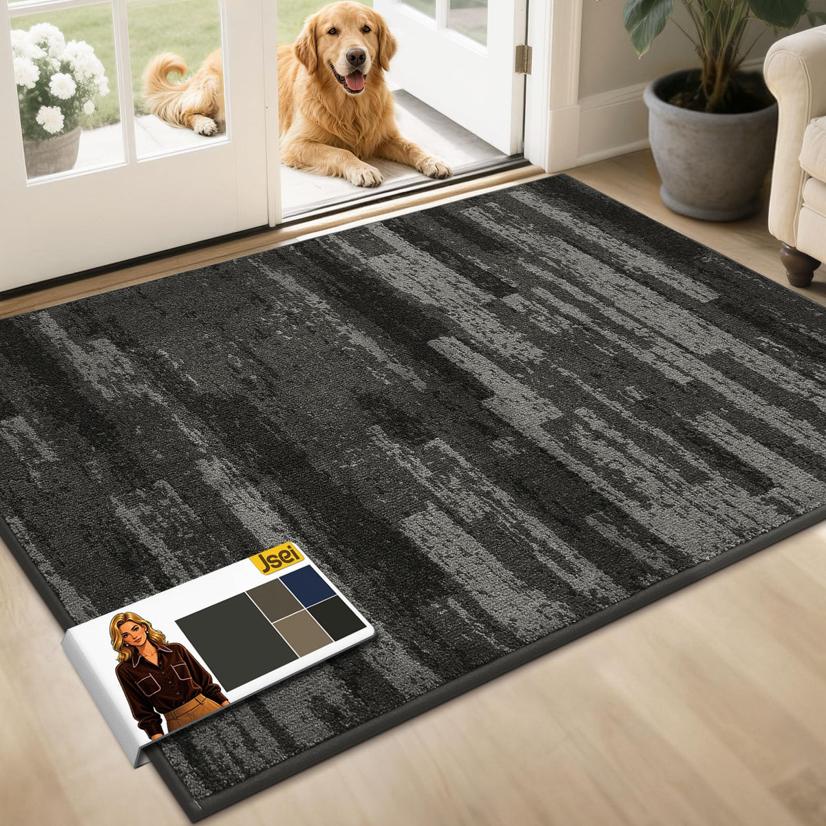 JSEI Dirt Trapper Door Mat 20"x32", Non-Slip Doormat, Blue
