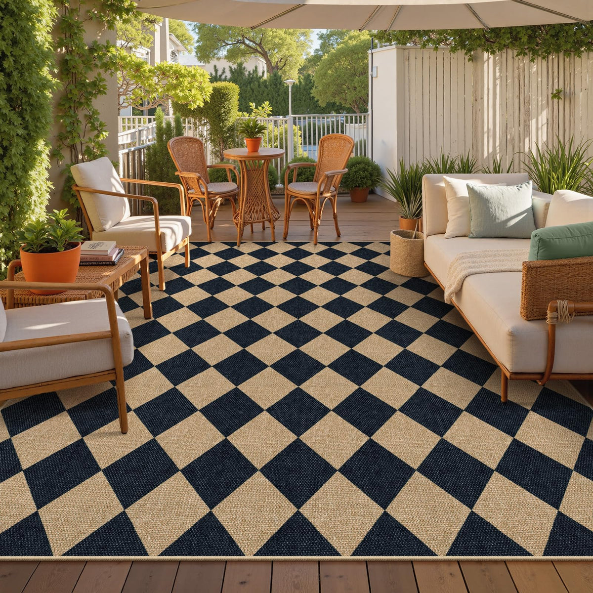 Lahome Checkered Easy Jute 3x5 Entryway Front Porch Rug, Black Diamond Indoor Outdoor Patio Layering Rug, Washable Farmhouse Neutral Non Slip Non Shedding Door Carpet for Backyard Blacony