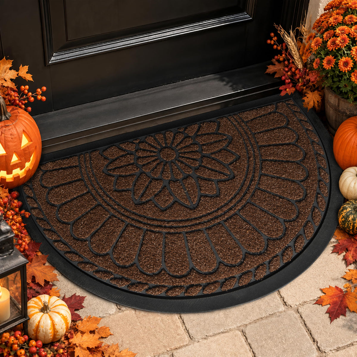 Mibao Front Door Mat Indoor Outdoor Entrance, Semicircular Entrance Mat, Half Round Waterproof Non-Slip Durable Rubber Door Mats, Low Profile Heavy Duty Doormat for Garage, Patio, 30" x 18", Yellow