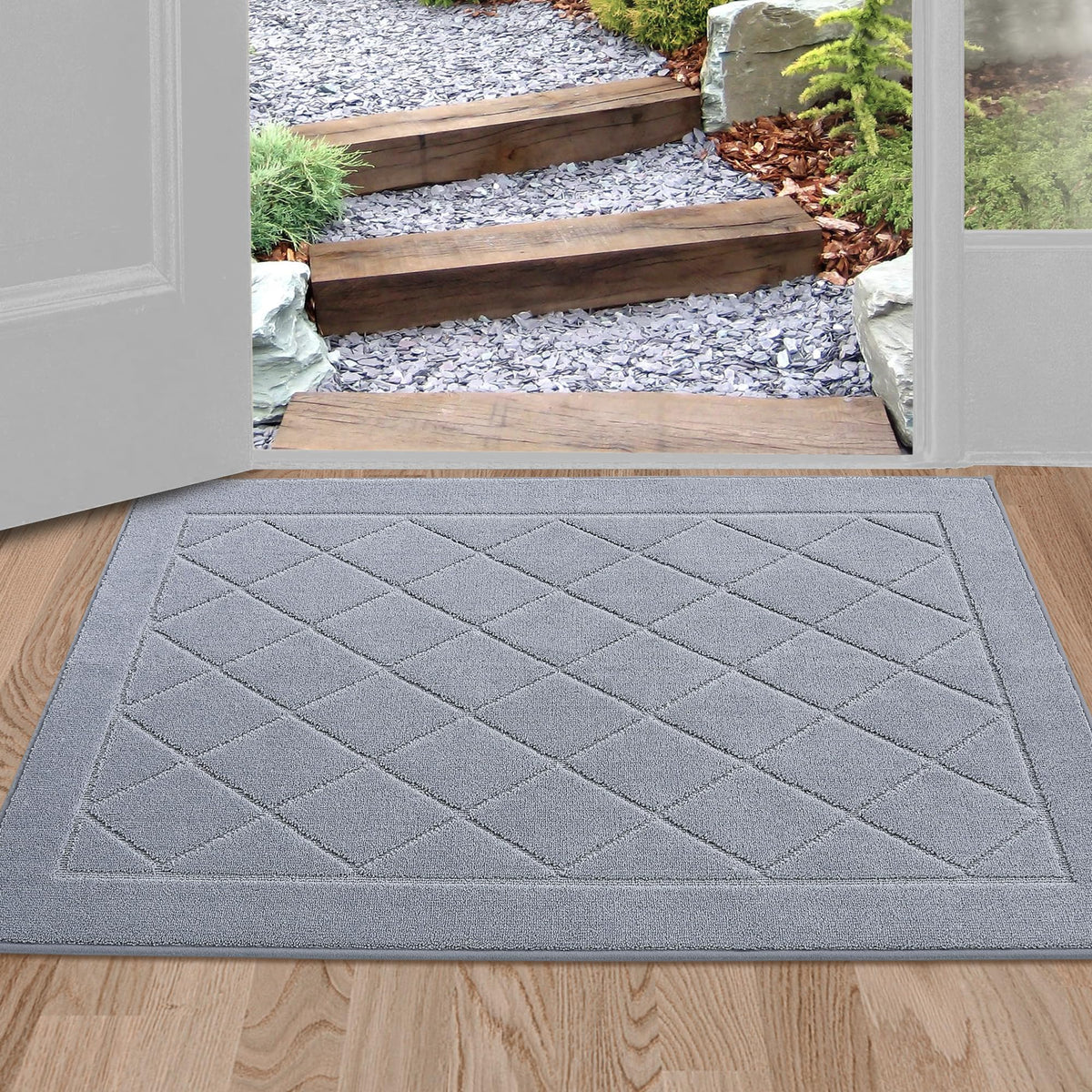 BEQHAUSE Dirt Trapper Door Mat 20" x 32", Doormat Non-Slip, Navy Blue