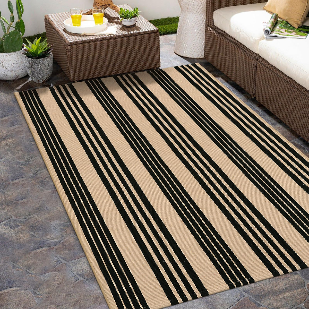 Striped Fall Door Mat 24"x51" Outdoor Rug Cotton Washable Fall Decor