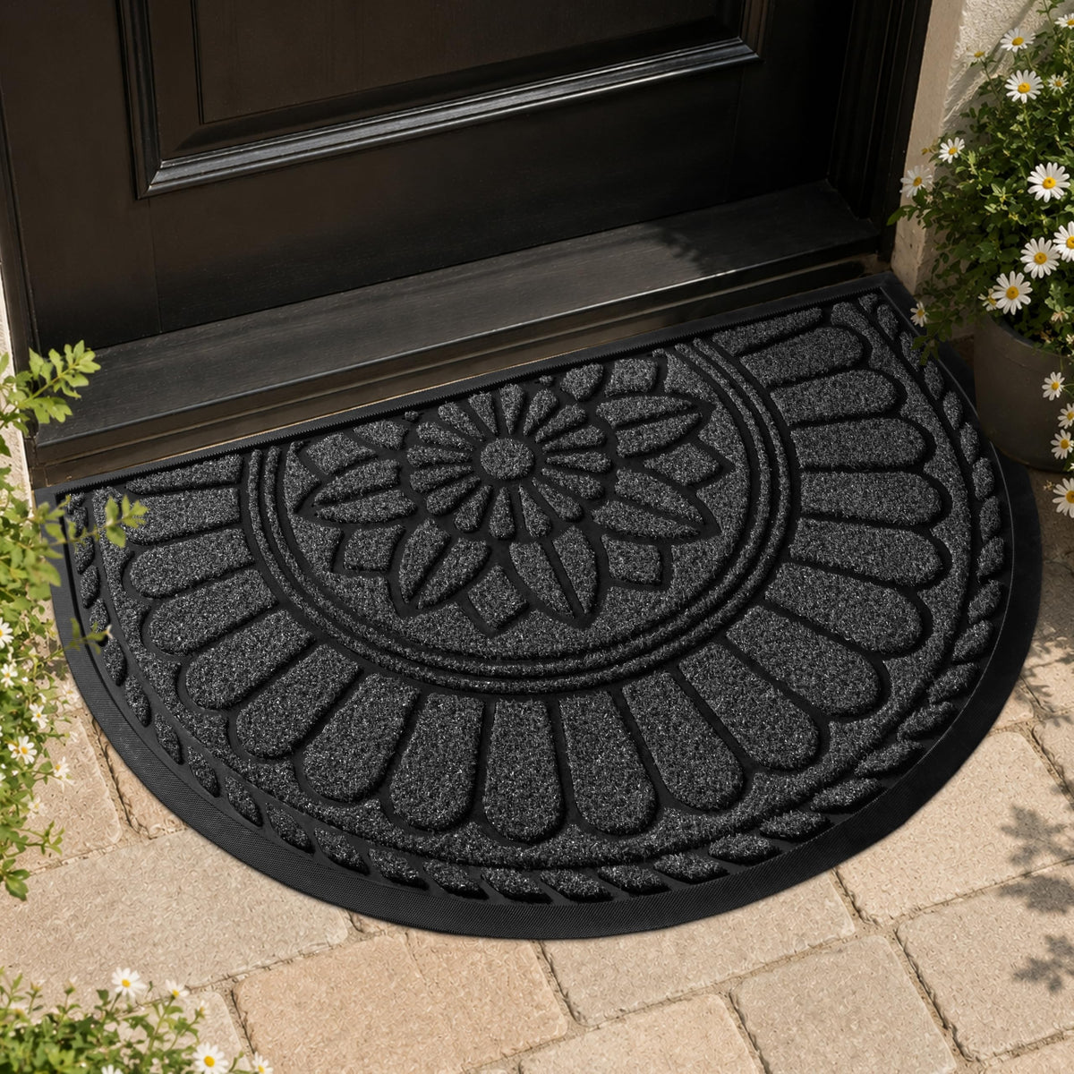 Mibao Front Door Mat Indoor Outdoor Entrance, Semicircular Entrance Mat, Half Round Waterproof Non-Slip Durable Rubber Door Mats, Low Profile Heavy Duty Doormat for Garage, Patio, 30" x 18", Yellow
