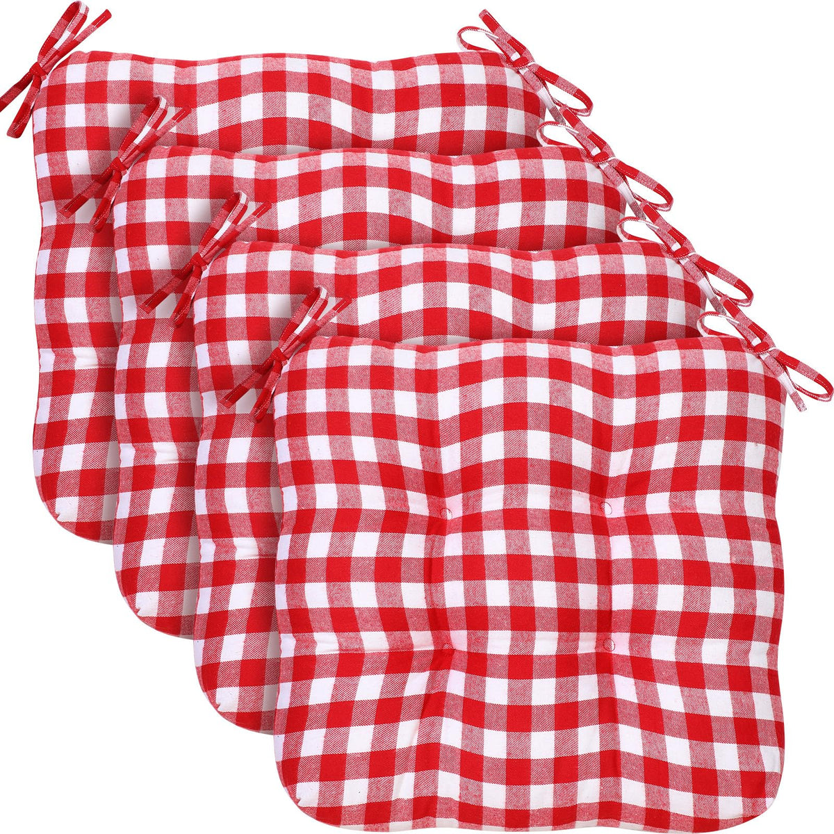 Geetery 4 Pack Chair Cushions, 16" x 15",Khaki and White,Plaid
