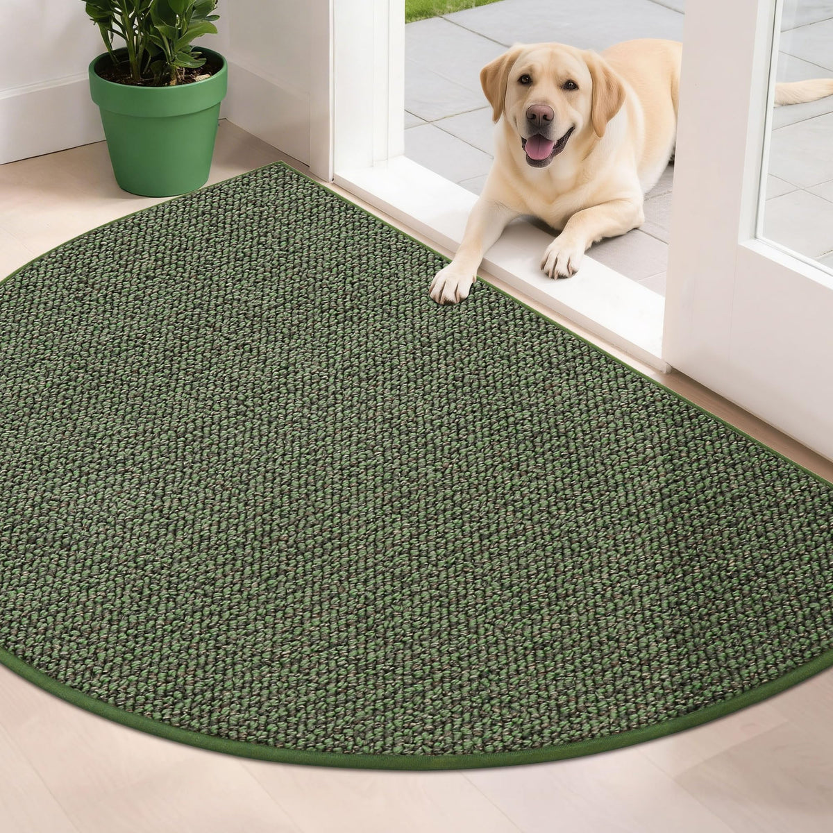 BEQHAUSE Dirt Trapper Door Mat 17" x 30" Half Circle Non Slip Rugs, Taupe