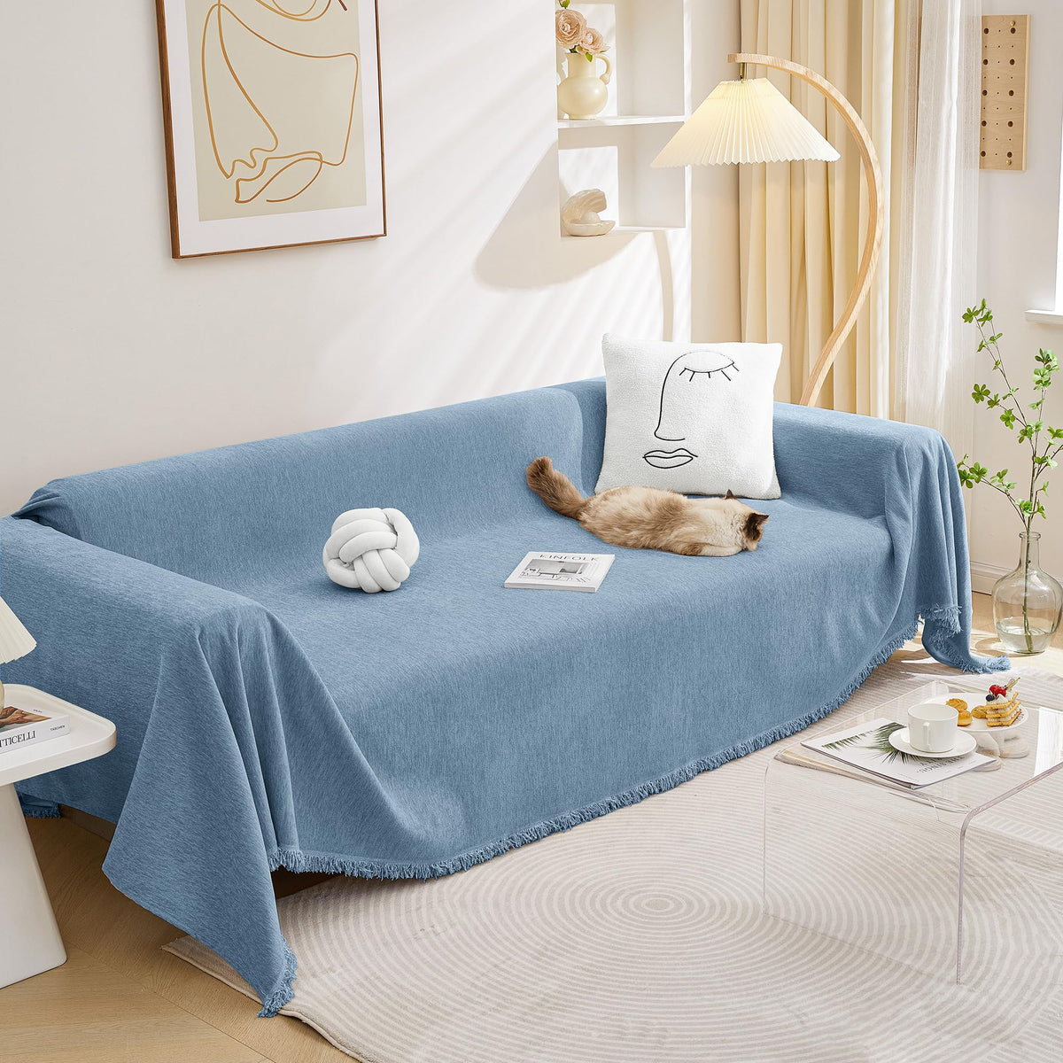 MEETSKY Couch Cover Sofa Covers Couch Covers for 3 Cushion Couch Sofa Pet Friendly, L Shaped Sectional Sofa Covers Washable Simply Put Sofa Throw Cover for Dogs, 91" x 134", Beige