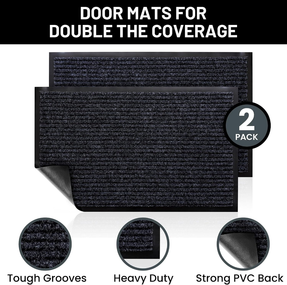 Front Door Mat, Indoor Outdoor Welcome Entryway Doormat, 30x17 Steel Gray