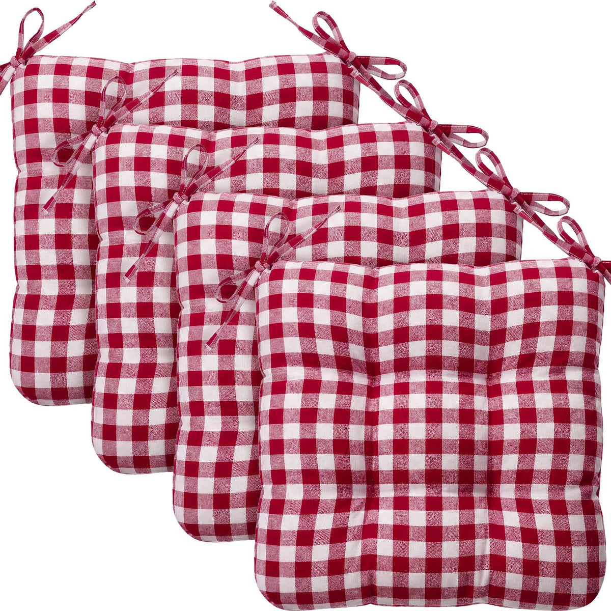 Geetery 4 Pack Chair Cushions, 16" x 15",Khaki and White,Plaid